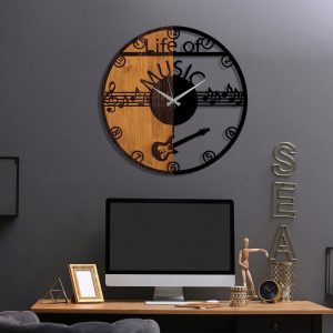 Ceas de perete, Wooden Clock, Lemn/metal, ø56 cm, Nuc / Negru - imagine 2