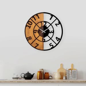 Ceas de perete, Wooden Clock, Lemn/metal, ø56 cm, Nuc / Negru - imagine 3