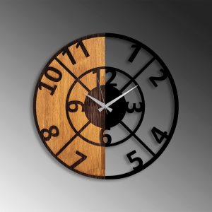 Ceas de perete, Wooden Clock, Lemn/metal, ø56 cm, Nuc / Negru - imagine 4
