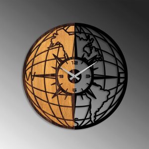 Ceas de perete, Wooden Clock, Lemn/metal, ø56 cm, Nuc / Negru - imagine 4