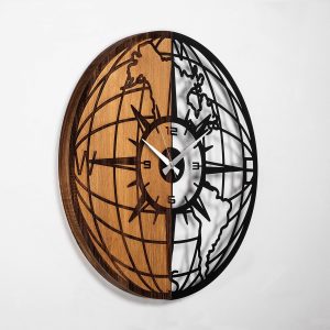 Ceas de perete, Wooden Clock, Lemn/metal, ø56 cm, Nuc / Negru - imagine 6