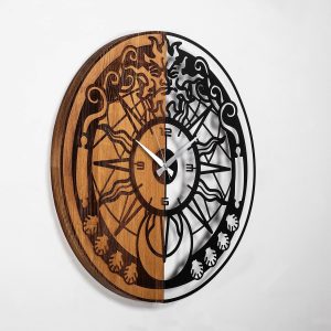 Ceas de perete, Wooden Clock, Lemn/metal, ø56 cm, Nuc / Negru - imagine 6