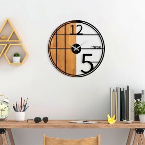 Ceas de perete, Wooden Clock, Lemn/metal, ø56 cm, Nuc / Negru - imagine 2