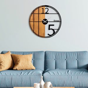 Ceas de perete, Wooden Clock, Lemn/metal, ø56 cm, Nuc / Negru - imagine 3