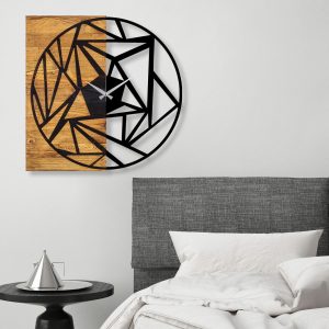Ceas de perete, Wooden Clock 36, Lemn/metal, Dimensiune: 60 x 3 x 58 cm, Nuc / Negru - imagine 2
