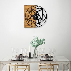 Ceas de perete, Wooden Clock 36, Lemn/metal, Dimensiune: 60 x 3 x 58 cm, Nuc / Negru - imagine 3
