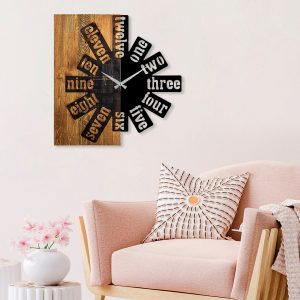 Ceas de perete, Wooden Clock 40, Lemn/metal, Dimensiune: 56 x 3 x 58 cm, Nuc deschis / Negru - imagine 2