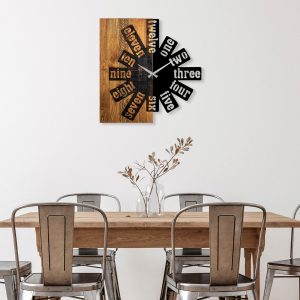 Ceas de perete, Wooden Clock 40, Lemn/metal, Dimensiune: 56 x 3 x 58 cm, Nuc deschis / Negru - imagine 3