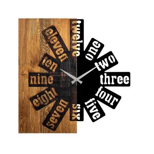 Ceas de perete, Wooden Clock 40, Lemn/metal, Dimensiune: 56 x 3 x 58 cm, Nuc deschis / Negru - imagine 4