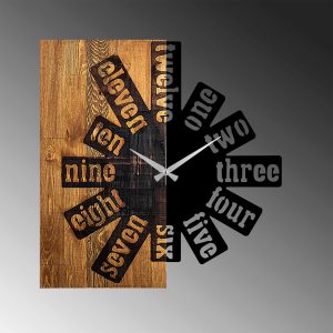 Ceas de perete, Wooden Clock 40, Lemn/metal, Dimensiune: 56 x 3 x 58 cm, Nuc deschis / Negru - imagine 5