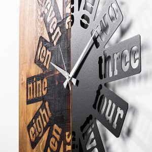 Ceas de perete, Wooden Clock 40, Lemn/metal, Dimensiune: 56 x 3 x 58 cm, Nuc deschis / Negru - imagine 6