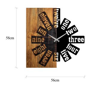 Ceas de perete, Wooden Clock 40, Lemn/metal, Dimensiune: 56 x 3 x 58 cm, Nuc deschis / Negru - imagine 7