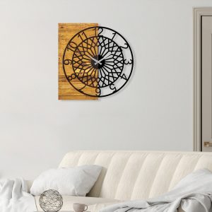 Ceas de perete, Wooden Clock 6, Lemn/metal, Dimensiune: 57 x 3 x 58 cm, Nuc / Negru - imagine 2