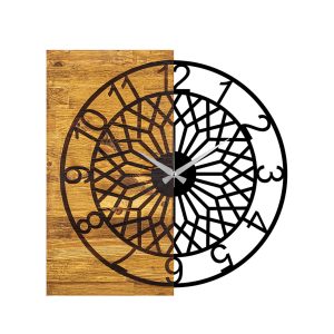 Ceas de perete, Wooden Clock 6, Lemn/metal, Dimensiune: 57 x 3 x 58 cm, Nuc / Negru - imagine 4
