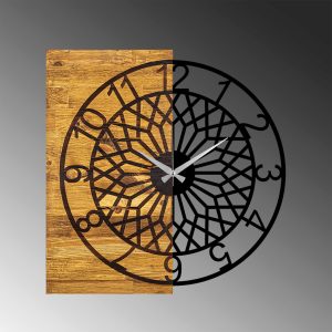 Ceas de perete, Wooden Clock 6, Lemn/metal, Dimensiune: 57 x 3 x 58 cm, Nuc / Negru - imagine 5