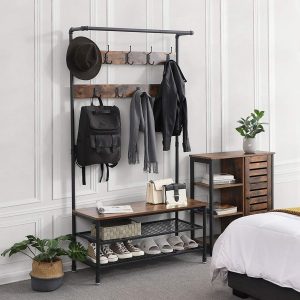 l cuier cu bancheta si pantofar vasagle 100 x 415 x 182 cm fierpal maro rustic 1.jpg