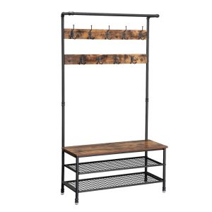 l cuier cu bancheta si pantofar vasagle 100 x 415 x 182 cm fierpal maro rustic 3.jpg