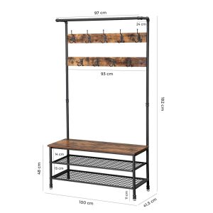l cuier cu bancheta si pantofar vasagle 100 x 415 x 182 cm fierpal maro rustic 4.jpg