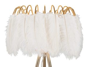 Lampadar Feather, Mauro Ferretti, Ø46 x 147 cm, 1 x E27, 40W, fier/plastic, auriu/alb - imagine 2