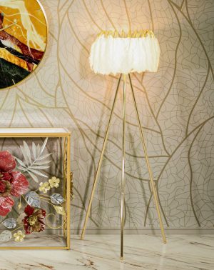 Lampadar Feather, Mauro Ferretti, Ø46 x 147 cm, 1 x E27, 40W, fier/plastic, auriu/alb - imagine 6