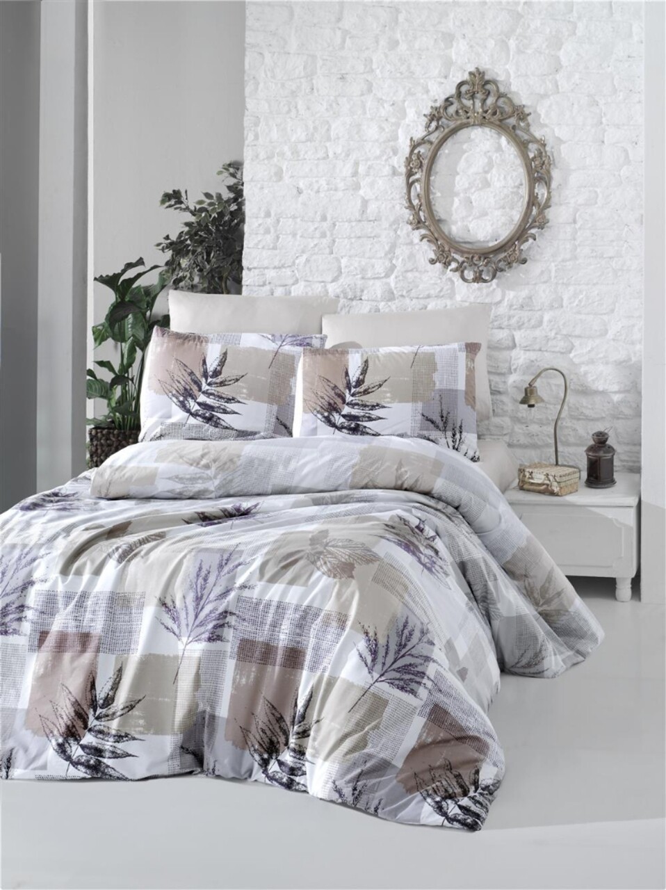 Lenjerie de pat dubla Leaf, Bedora, 4 piese, 240x260 cm, bumbac ranforce, maro 1 l lenjerie de pat dubla leaf bedora 4 piese 240x260 cm bumbac ranforce maro.jpg