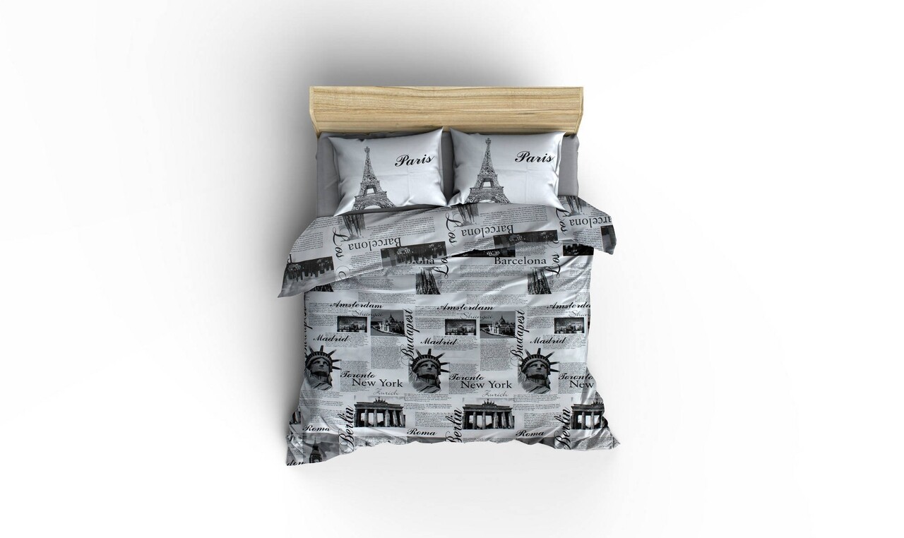 Lenjerie de pat dubla, Victoria, City 121VCT22289, 3 piese, bumbac ranforce, multicolor 2 l lenjerie de pat dubla victoria city 121vct22289 3 piese bumbac ranforce multicolor 1.jpg