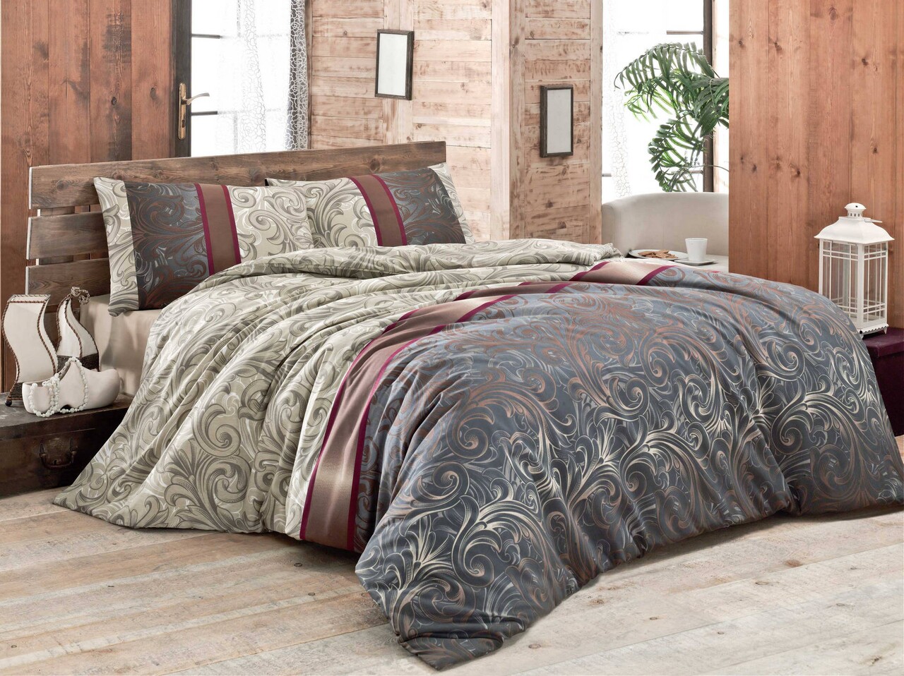 Lenjerie de pat dubla, Victoria, Hurrem 121VCT82411, 3 piese, amestec bumbac, multicolor 1 l lenjerie de pat dubla victoria hurrem 121vct82411 3 piese amestec bumbac multicolor.jpg