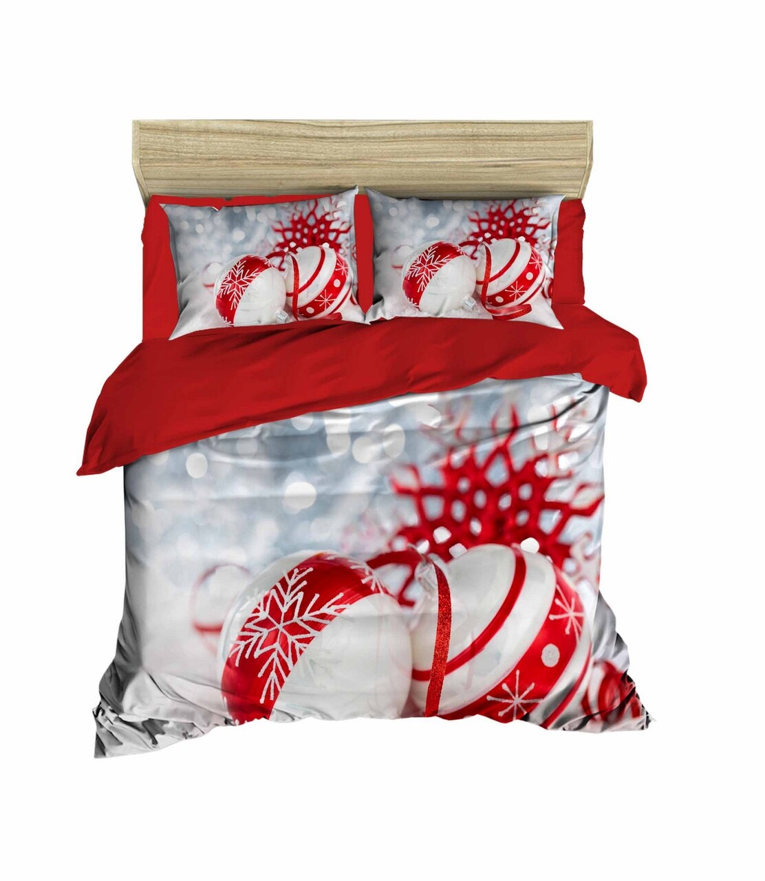 Lenjerie de pat pentru doua persoane, Pearl Home, 406, print 3D, amestec bumbac, 4 piese, rosu/alb/gri 1 l lenjerie de pat pentru doua persoane pearl home 406 print 3d policoton 4 piese rosualbgri.jpg