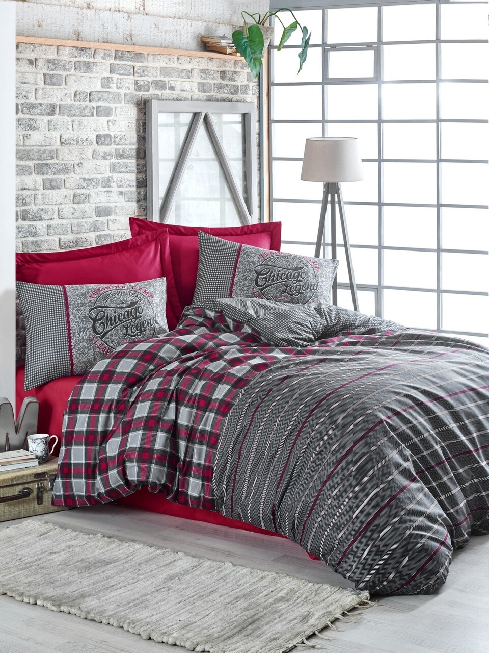 Lenjerie de pat pentru o persoana, Cotton Box, Jonas Claret Red, 3 piese, bumbac ranforce, multicolor 1 l lenjerie de pat pentru o persoana cotton box jonas claret red 3 piese bumbac ranforce multicolor.jpg