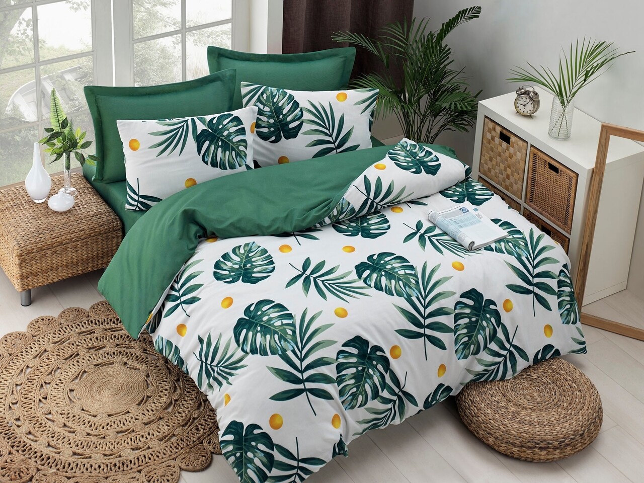 Lenjerie de pat pentru o persoana, EnLora Home, Monstera - Green III, 2 piese, amestec bumbac, multicolor 1 l lenjerie de pat pentru o persoana enlora home monstera green iii 2 piese amestec bumbac multicolor.jpg