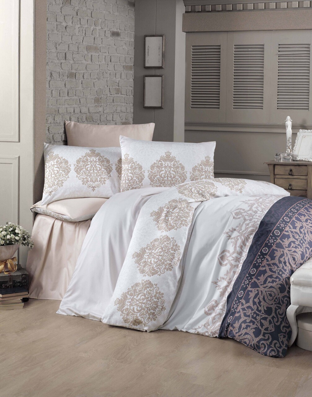 Lenjerie de pat pentru o persoana, Victoria, Asrin 121VCQ13441, 2 piese, bumbac satinat, multicolor 1 l lenjerie de pat pentru o persoana victoria asrin 121vcq13441 2 piese bumbac satinat multicolor.jpg