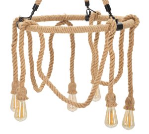 Lustra Rope Circle, Mauro Ferretti, Ø64 x 90 cm, 6 x E27, 20W, fier/sfoara, maro/negru - imagine 2
