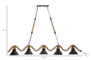 Lustra Rope, Mauro Ferretti, 130 x 20 x 80 cm, 5 x E27, 20W, fier/sfoara, maro/negru - imagine 8