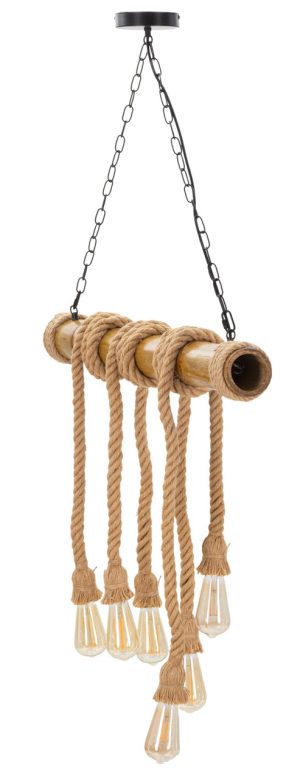 Lustra Rope, Mauro Ferretti, 80 x 15 x 120 cm, 6 x E27, 20W, bambus/sfoara, maro - imagine 3
