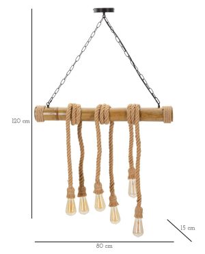 Lustra Rope, Mauro Ferretti, 80 x 15 x 120 cm, 6 x E27, 20W, bambus/sfoara, maro - imagine 8