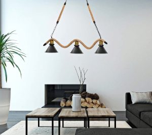 Lustra Rope, Mauro Ferretti, 84 x 20 x 88 cm, 3 x E27, 20W, fier/sfoara, maro/negru - imagine 6