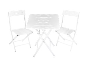 Set mobilier de gradina 3 piese, Valovi, Bistro Set 1, MDF , Alb - imagine 4