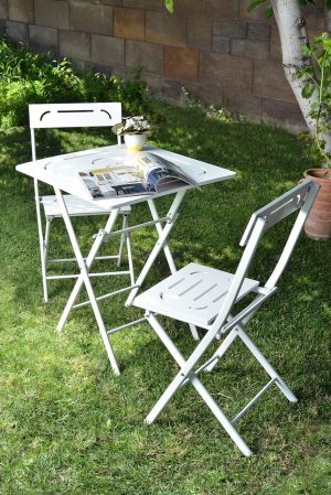 Set mobilier de gradina 3 piese, Valovi, Bistro Set 2, MDF , Alb - imagine 2