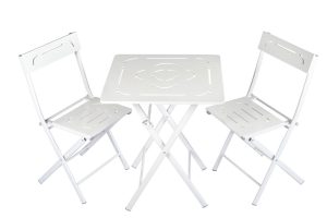 Set mobilier de gradina 3 piese, Valovi, Bistro Set 2, MDF , Alb - imagine 4