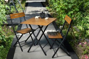 Set mobilier de gradina 3 piese, Valovi, Bistro Set 4, MDF , Nuc / Negru - imagine 3