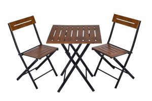 Set mobilier de gradina 3 piese, Valovi, Bistro Set 4, MDF , Nuc / Negru - imagine 4