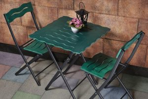 Set mobilier de gradina 3 piese, Valovi, Bistro Set 6, MDF , Verde/Negru - imagine 2