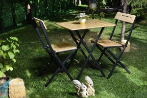 Set mobilier de gradina 3 piese, Valovi, Bistro Set 8, MDF , Maro / Negru - imagine 2