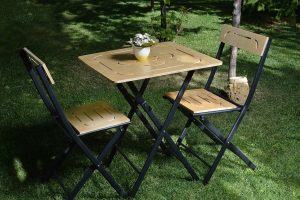 Set mobilier de gradina 3 piese, Valovi, Bistro Set 8, MDF , Maro / Negru - imagine 4