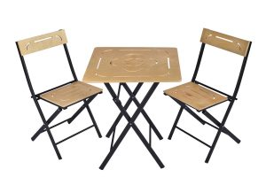 Set mobilier de gradina 3 piese, Valovi, Bistro Set 8, MDF , Maro / Negru - imagine 5