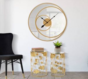 Oglinda de perete cu ceas Circle, Mauro Ferretti, Ø 90 cm, fier/MDF, auriu - imagine 2