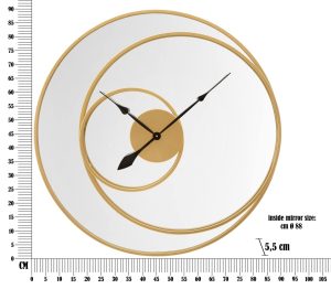 Oglinda de perete cu ceas Circle, Mauro Ferretti, Ø 90 cm, fier/MDF, auriu - imagine 6