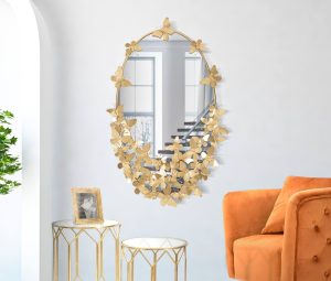 Oglinda decorativa Butterfly, Mauro Ferretti, 89.5 cm, fier, auriu - imagine 2