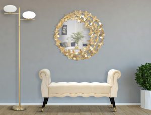 Oglinda decorativa Butterfly Wind, Mauro Ferretti, Ø 81.5 cm, fier, auriu - imagine 5