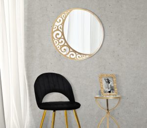 Oglinda decorativa Luna Astratta, Mauro Ferretti, Ø 72 cm, fier, auriu - imagine 6